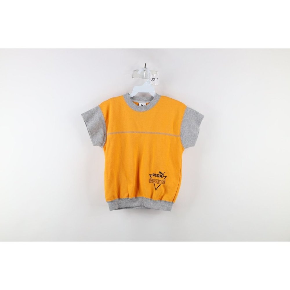 Vintage 90s Puma Boys Medium Spell Out Short Sleeve Crewneck Sweatshirt Yellow